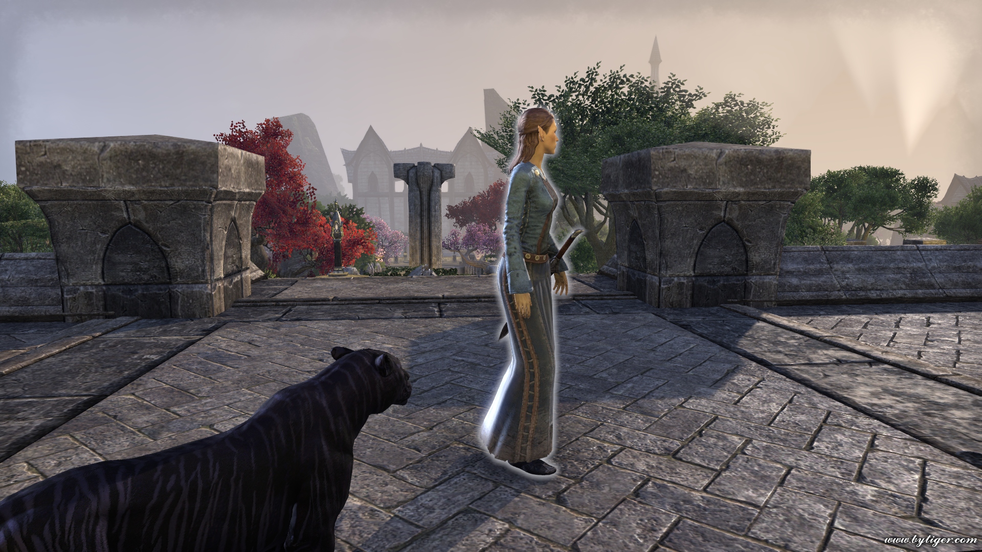 I've found the girl in front of the Skywatch Manor (From Skywatch, I offer she who reflect the heaven in her gaze and dress, drifting from dance to dance).