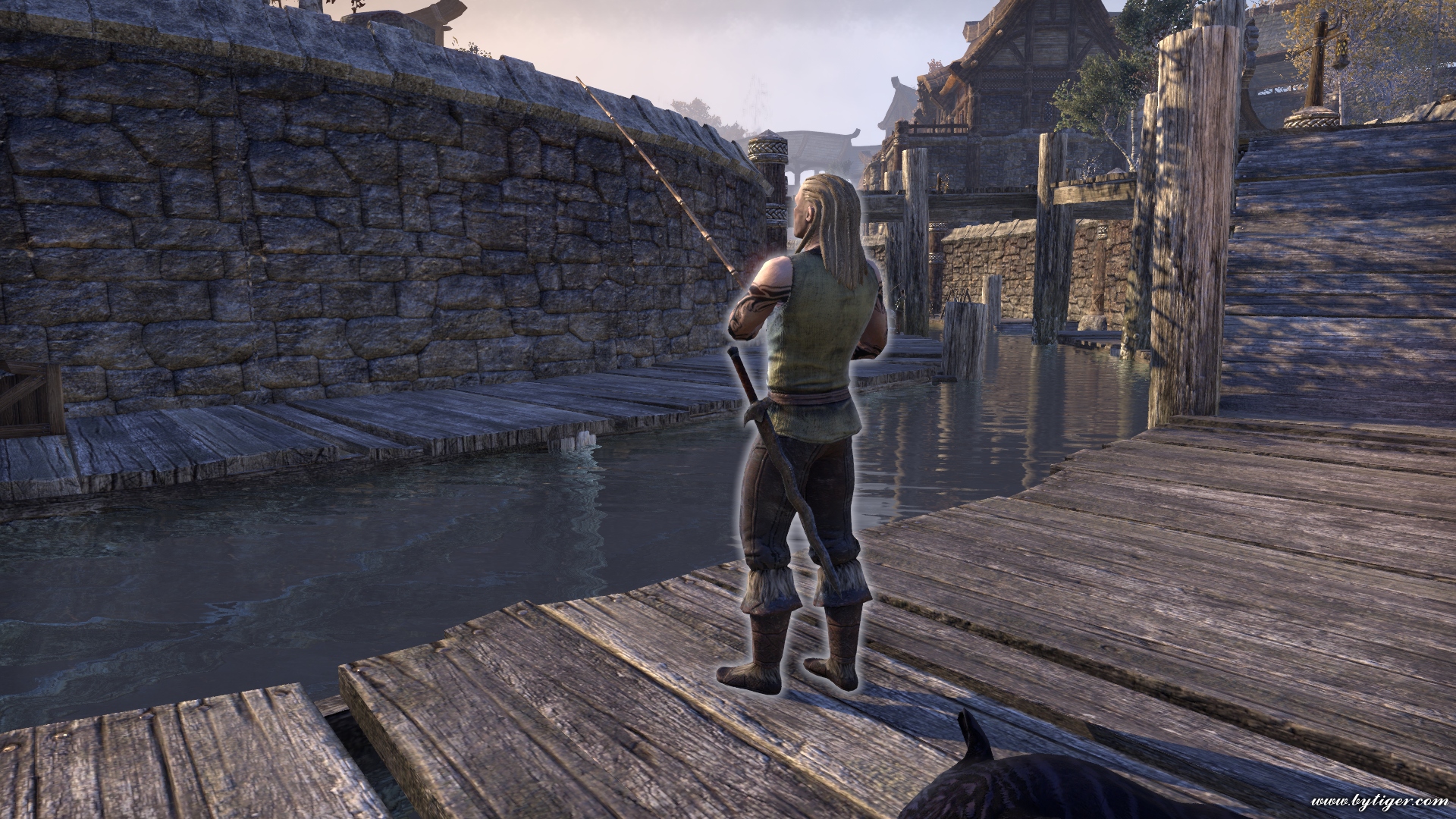 Eldfyr. Walking through marketplace. Sometimes fishing at right side of marketplace down by stairs (From Riften, I offer he whose arms are coiled and stained with the ink and weeds of the sea).