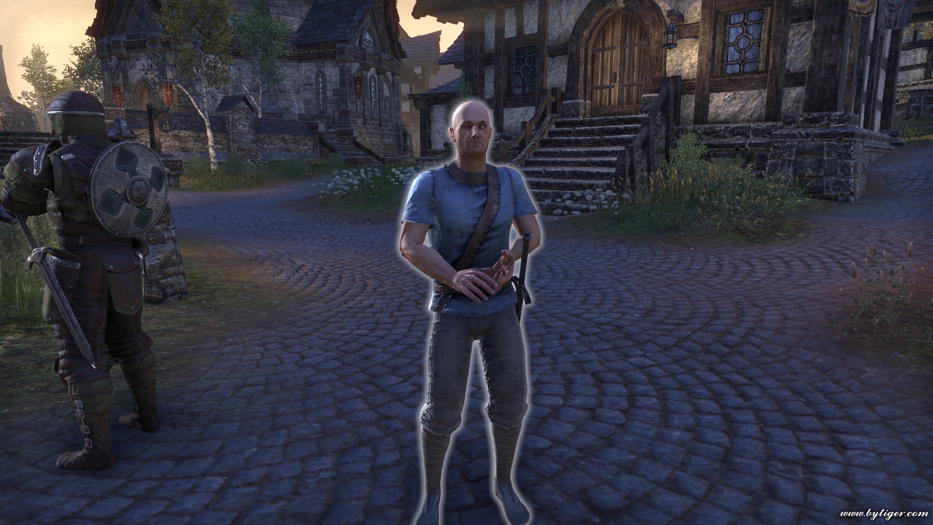 His name is Cesarel Hedier. You can meet him near easter gate (From Daggerfall, I offer he whose dress is as cool as his demeanor and pate as barren as his heart).